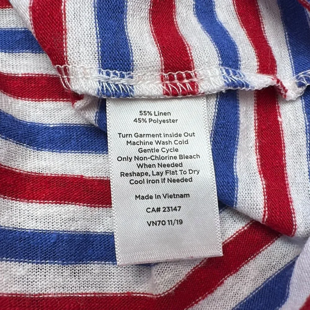 Talbots Shirt Size 2X Red White Blue Patriotic USA Linen Blend Stripe Top Tee - Picture 4 of 10
